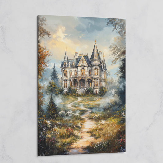 Enchanted Castle in the Mist. Fantasy Landscape Canvas Art on gallery wrap