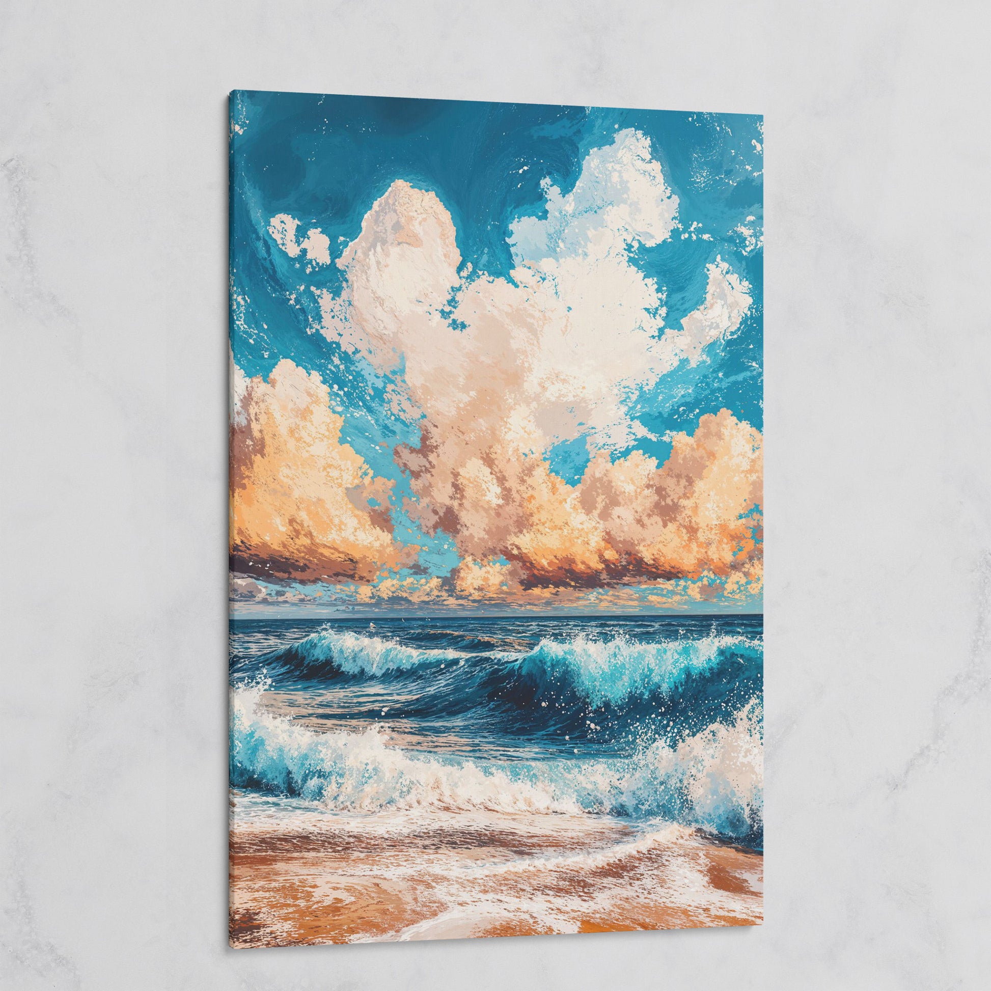 Sandy Beach Seascape Canvas Print with Azure & Peach Tones on gallery wrap