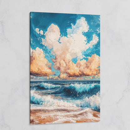 Sandy Beach Seascape Canvas Print with Azure & Peach Tones on gallery wrap