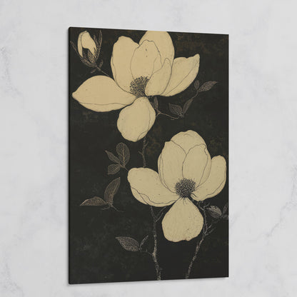 Magnolia Flowers in Monochrome Canvas Print on gallery wrap
