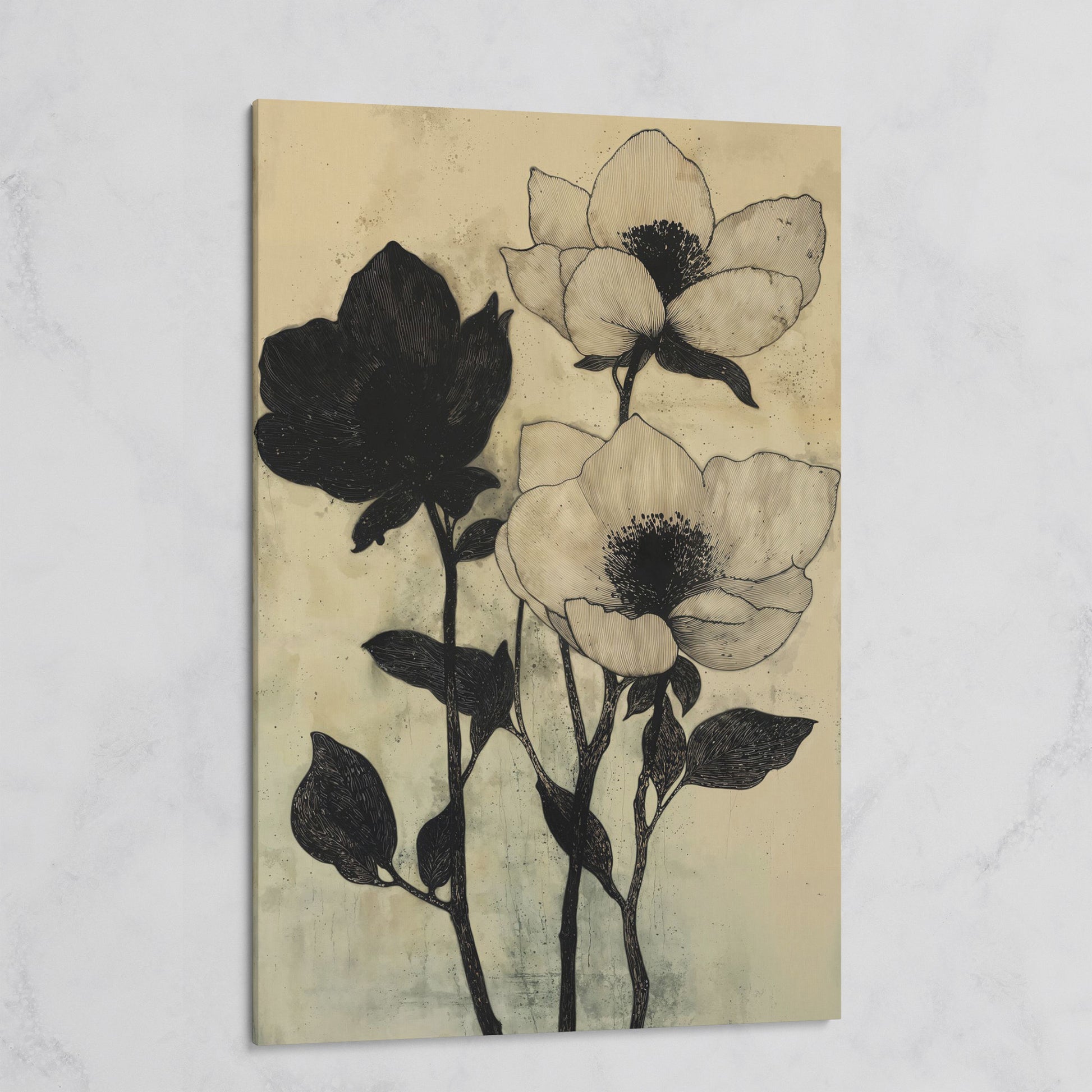 Gothic Floral Monochrome Canvas on gallery wrap