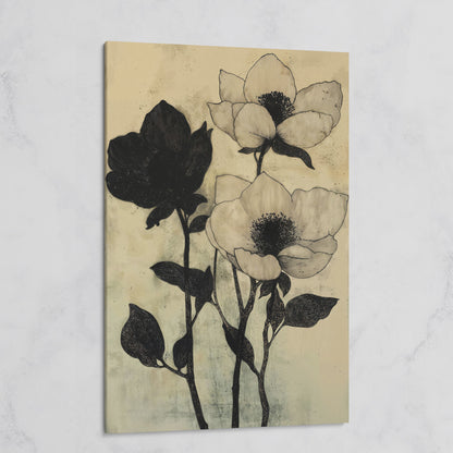 Gothic Floral Monochrome Canvas on gallery wrap