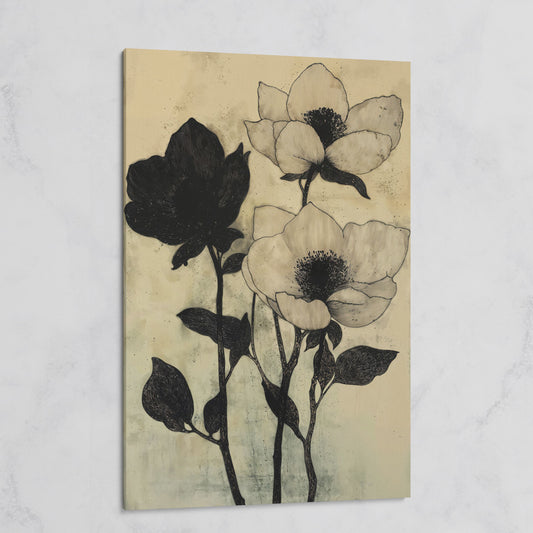 Gothic Floral Monochrome Canvas on gallery wrap