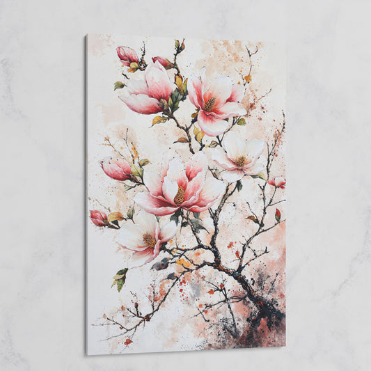 Pink Magnolia Branches Canvas Print on gallery wrap