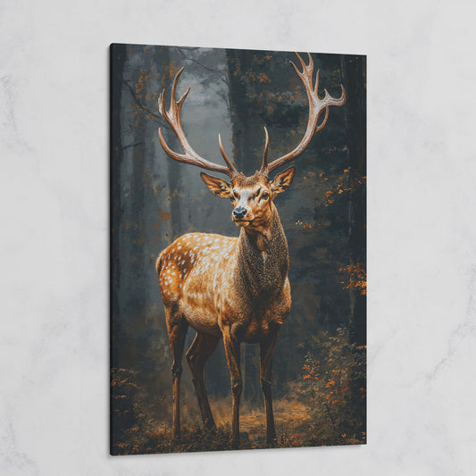 Majestic Stag in Forest Wildlife Canvas on gallery wrap