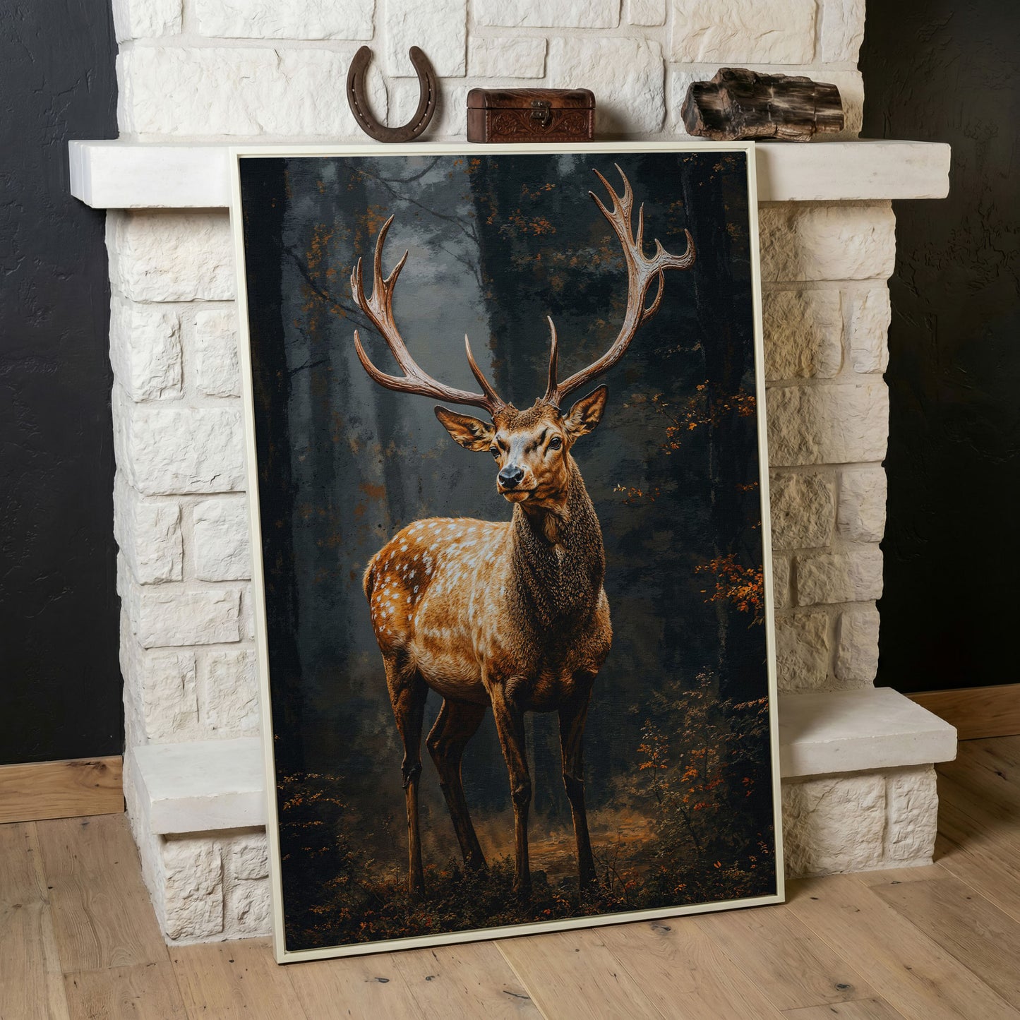 Majestic Stag in Forest Wildlife Canvas in white floating frame