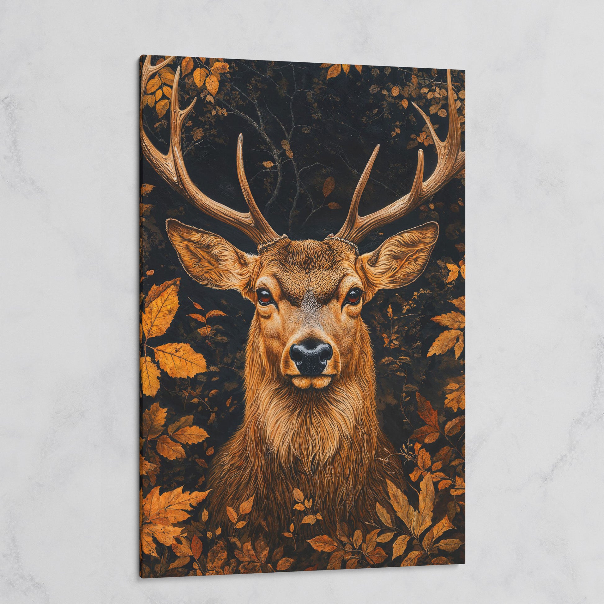 Majestic Deer Head in Autumn Forest Canvas on gallery wrap