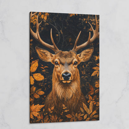Majestic Deer Head in Autumn Forest Canvas on gallery wrap