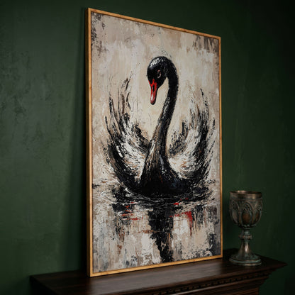 Black Swan Abstract Canvas Print in white oak floating frame