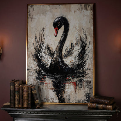 Black Swan Abstract Canvas Print in rose gold floating frame