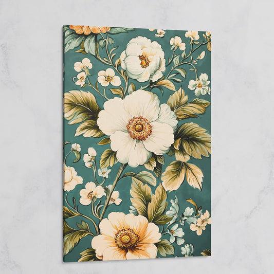 White Floral Botanical Canvas Wall Art, Boho Flower Print on gallery wrap