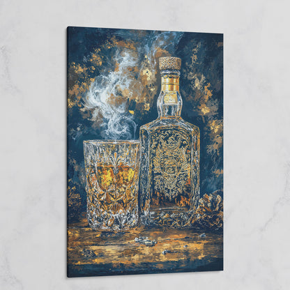 Whiskey Bottle and Glass Canvas for Bar Walls on gallery wrap