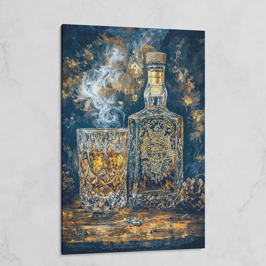 Whiskey Bottle and Glass Canvas for Bar Walls on gallery wrap