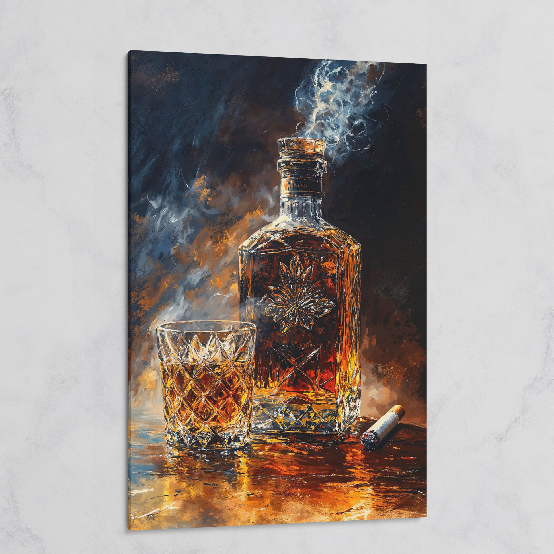 Whiskey and Cigar Canvas Wall Art for Bar Rooms on gallery wrap