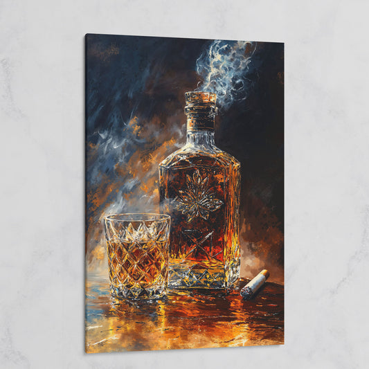 Whiskey and Cigar Canvas Wall Art for Bar Rooms on gallery wrap
