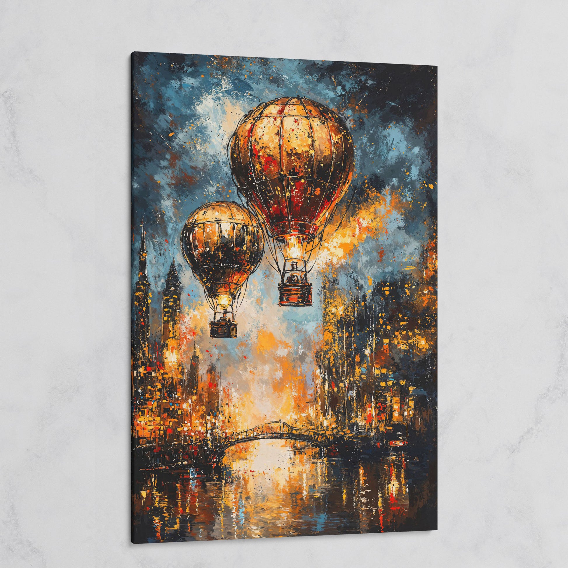 Hot Air Balloons Over City Canvas Print on gallery wrap