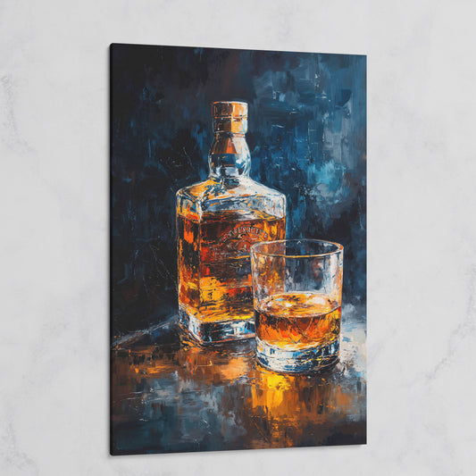 Whiskey Bottle and Glass Canvas on gallery wrap