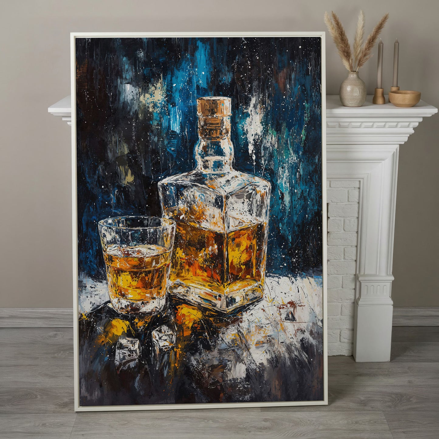 Whiskey in Decanter Canvas Wall Art in white floating frame