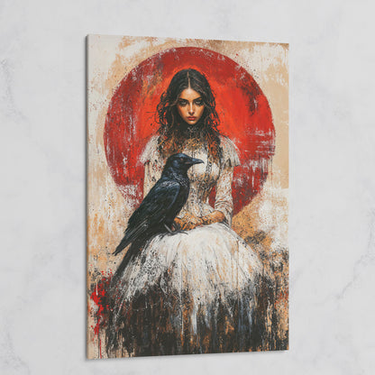 Gothic Queen and Black Raven Portrait Canvas on gallery wrap