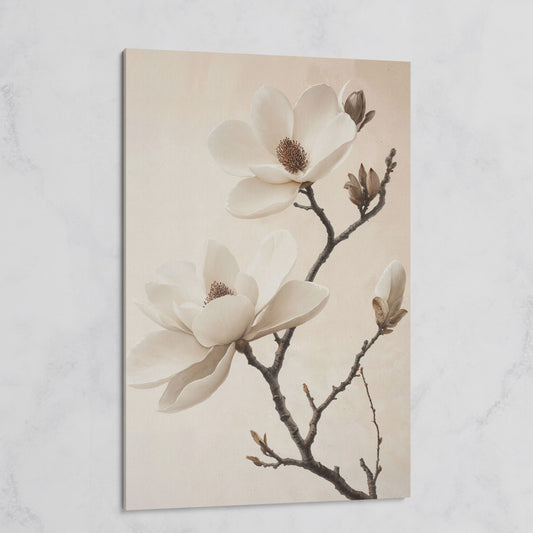 Magnolia Blooms Canvas Print in Cream and Taupe on gallery wrap
