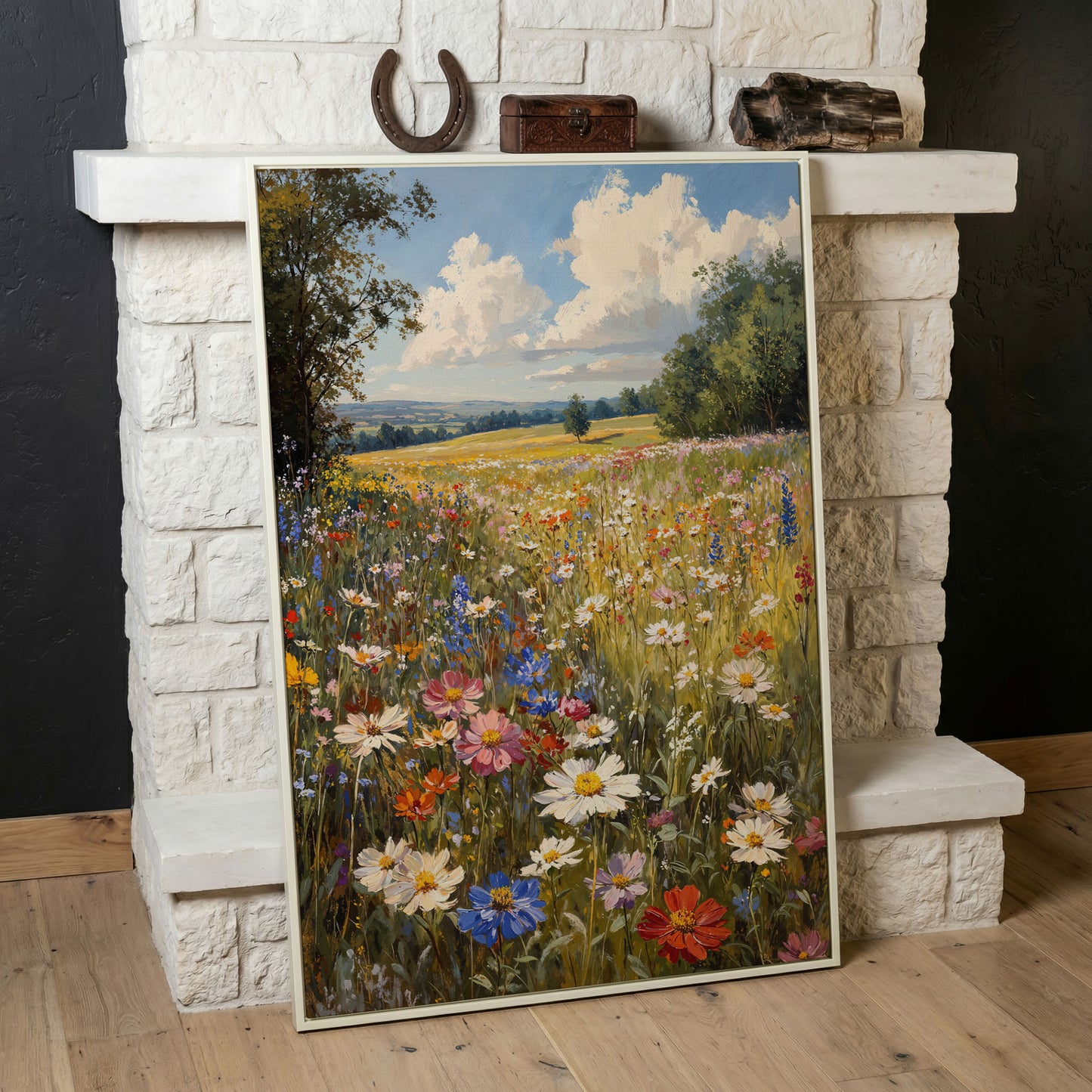Spring Wildflower Meadow Canvas Print in white floating frame