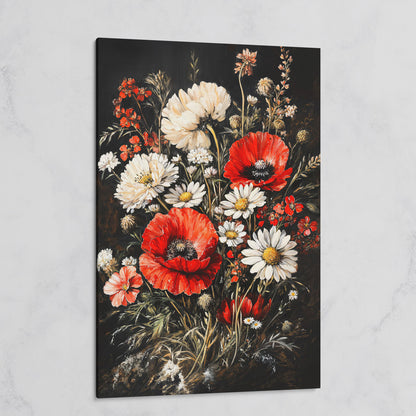 Red and White Wildflowers Canvas Print on gallery wrap