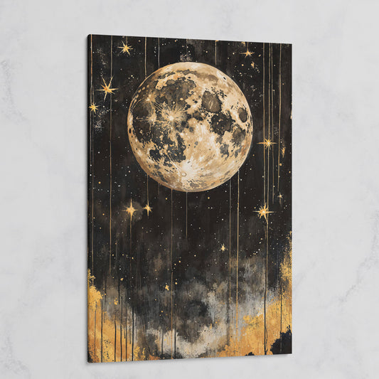 Golden Moon Starry Night Canvas on gallery wrap