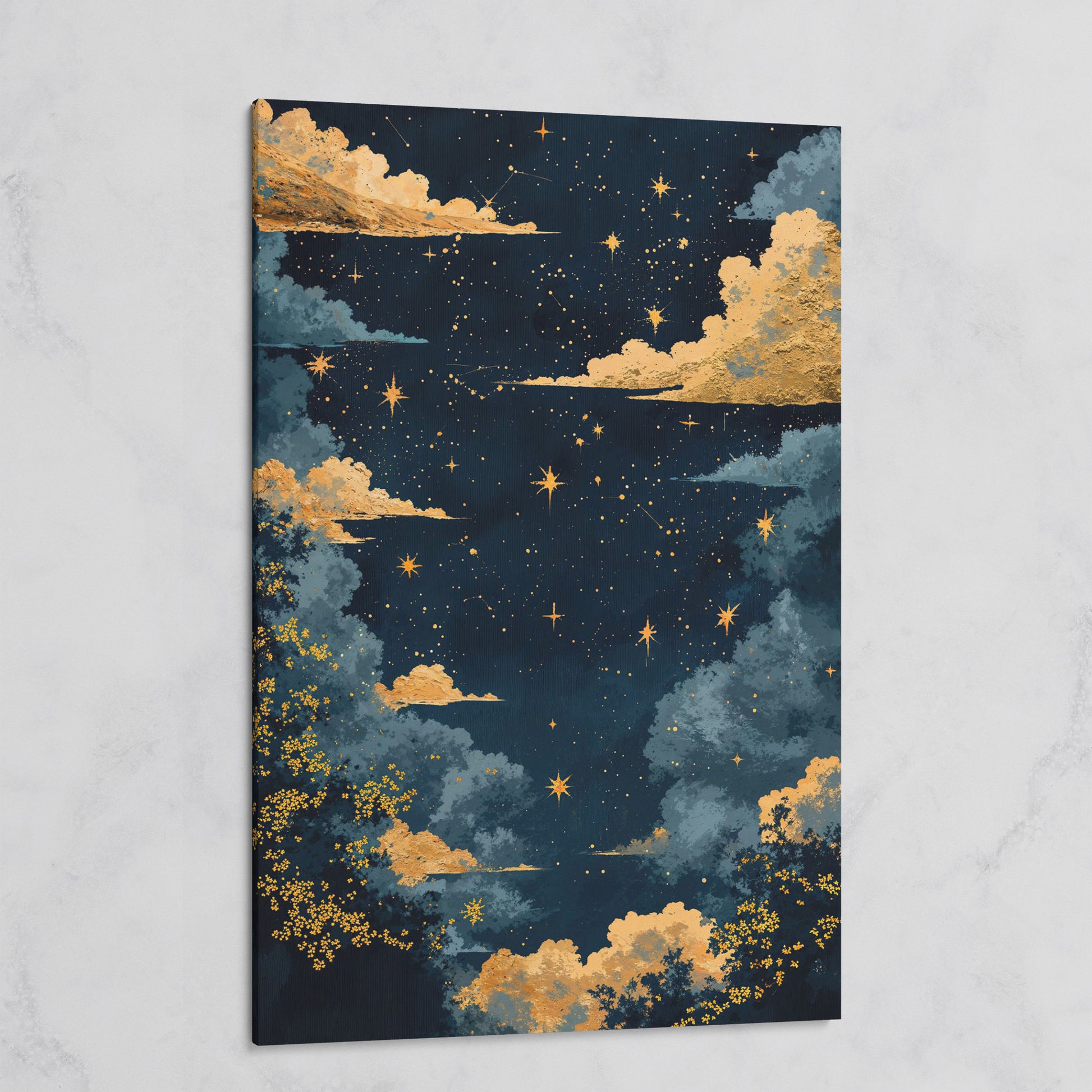 Starry Night Sky with Gold Clouds Canvas Wall Art on gallery wrap