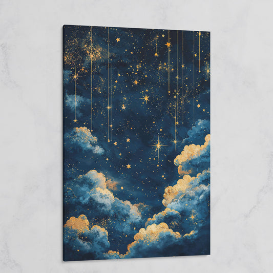 Starry Night Sky Canvas Print in Midnight Blue & Gold on gallery wrap
