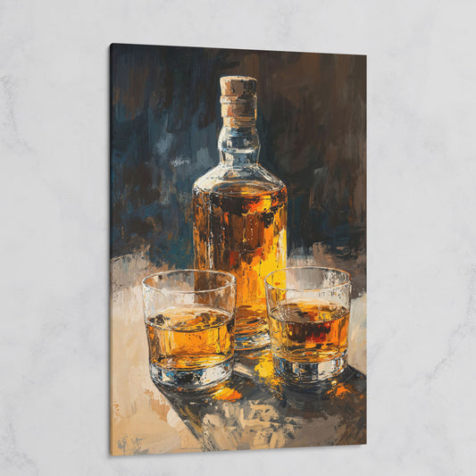 Vintage Whiskey Bottle and Glass Canvas on gallery wrap