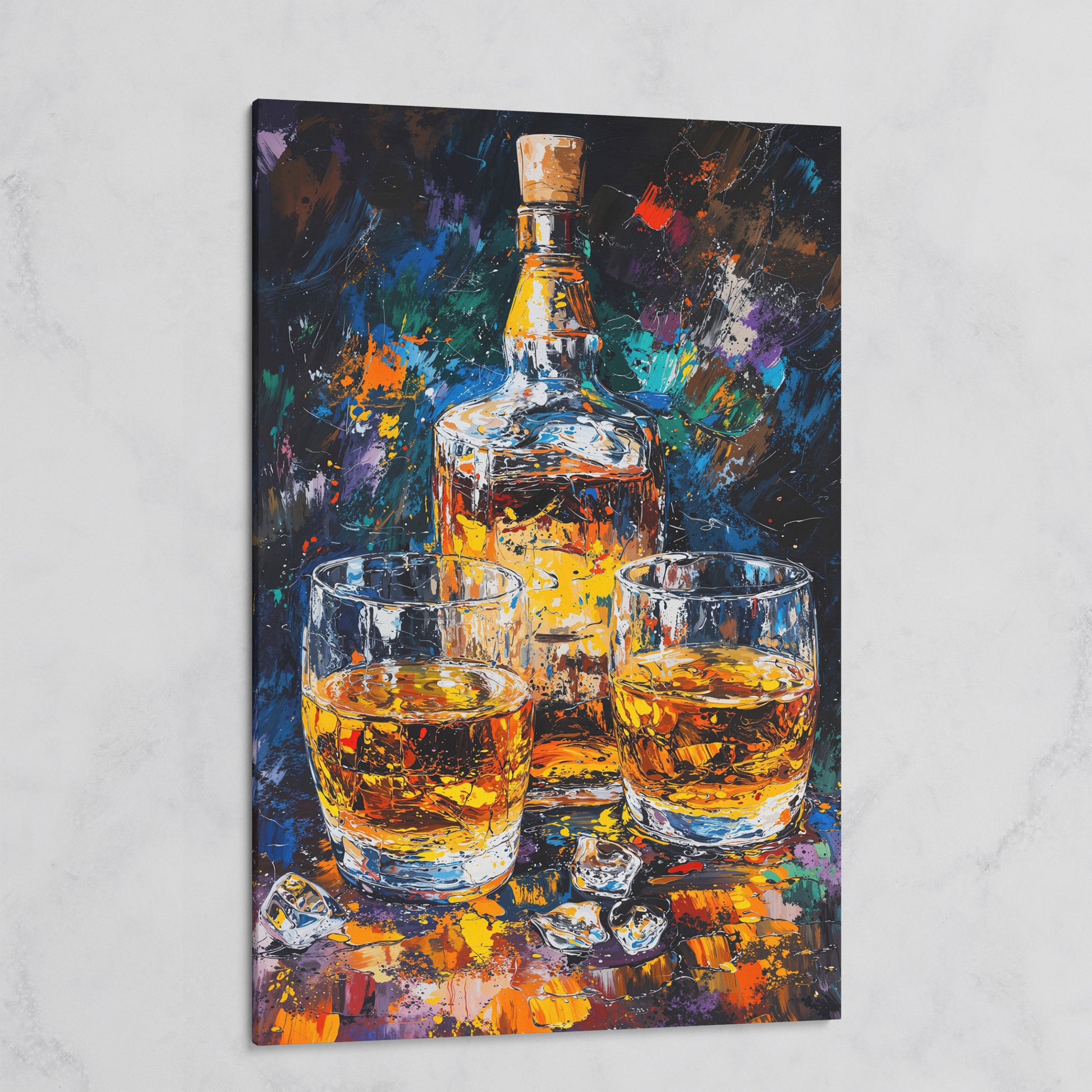 Vibrant Whiskey Abstract Bottle Canvas on gallery wrap