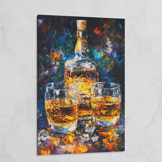 Vibrant Whiskey Abstract Bottle Canvas on gallery wrap