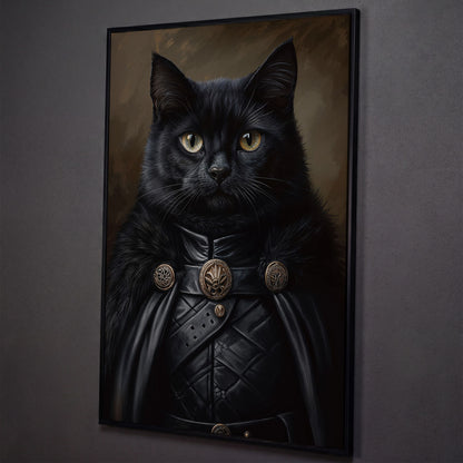 Victorian Black Cat Portrait Canvas shown in black floating frame