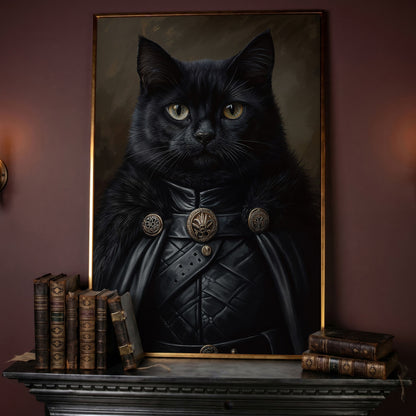 Victorian Black Cat Portrait Canvas in rose gold floating frame
