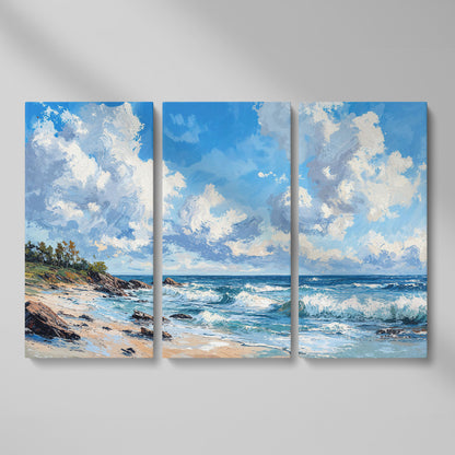 Ocean Waves and Sky Canvas Print as 3-panel split version