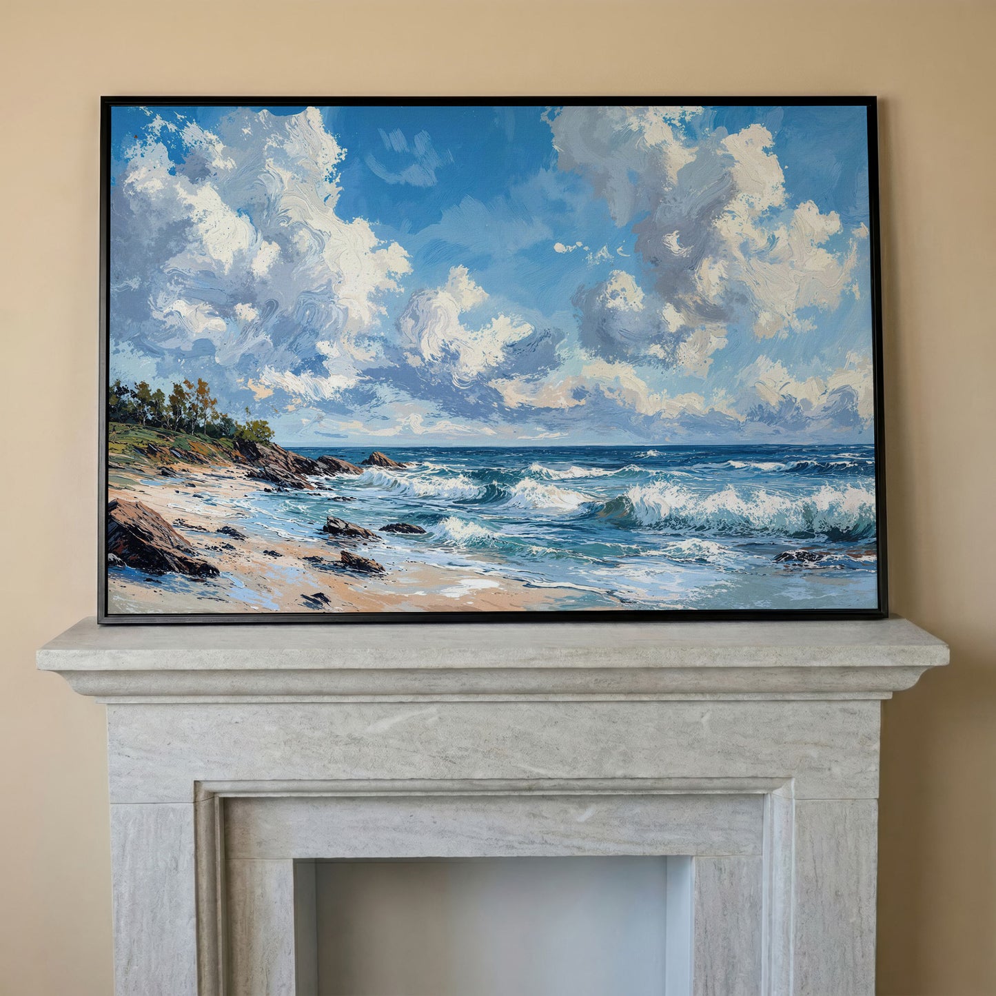Ocean Waves and Sky Canvas Print in black floating frame