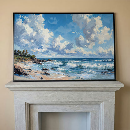 Ocean Waves and Sky Canvas Print in black floating frame
