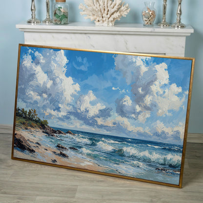 Ocean Waves and Sky Canvas Print in rose gold floating frame