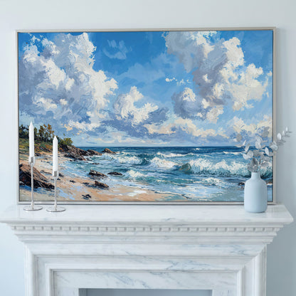 Ocean Waves and Sky Canvas Print in silver floating frame