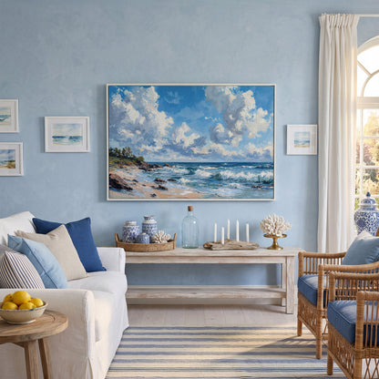 Ocean Waves and Sky Canvas Print in white floating frame