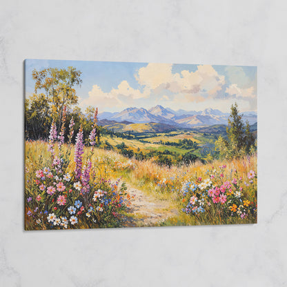 Mountain Landscape with Wildflower Field Canvas on gallery wrap