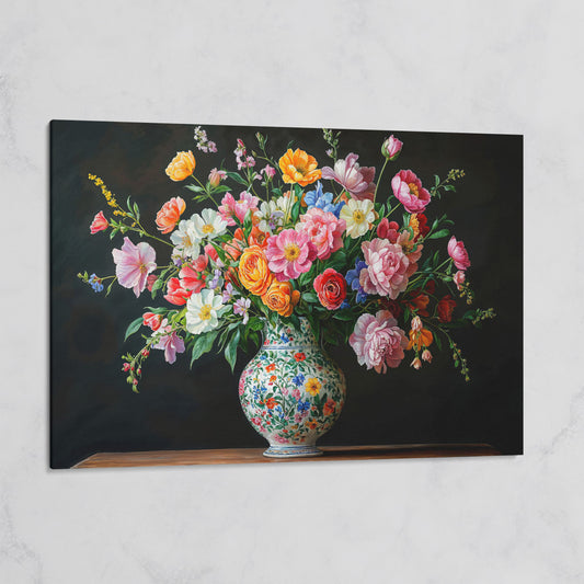 Bold Floral Bouquet in Ornate Vase Canvas Wall Art on gallery wrap