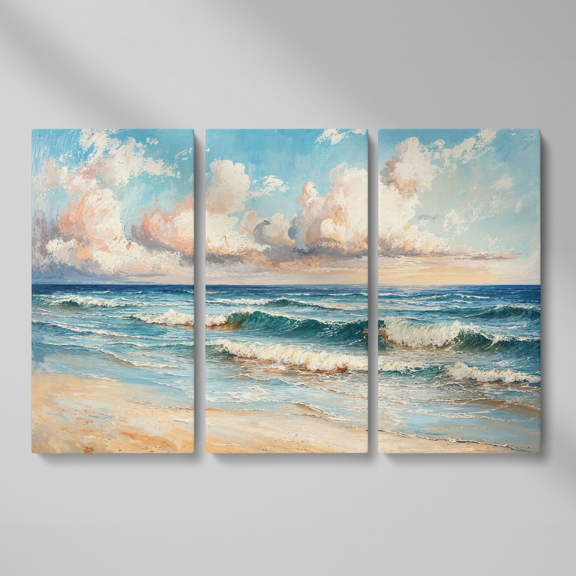 Coastal Seascape with Ocean Waves Canvas Print as 3-panel split version
