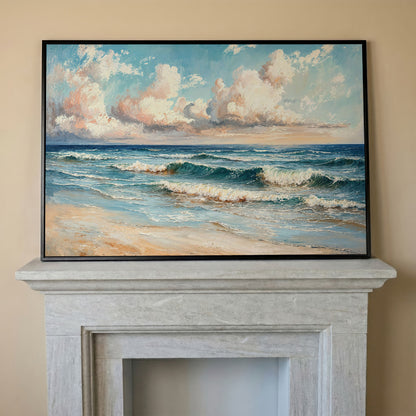Coastal Seascape with Ocean Waves Canvas Print in black floating frame