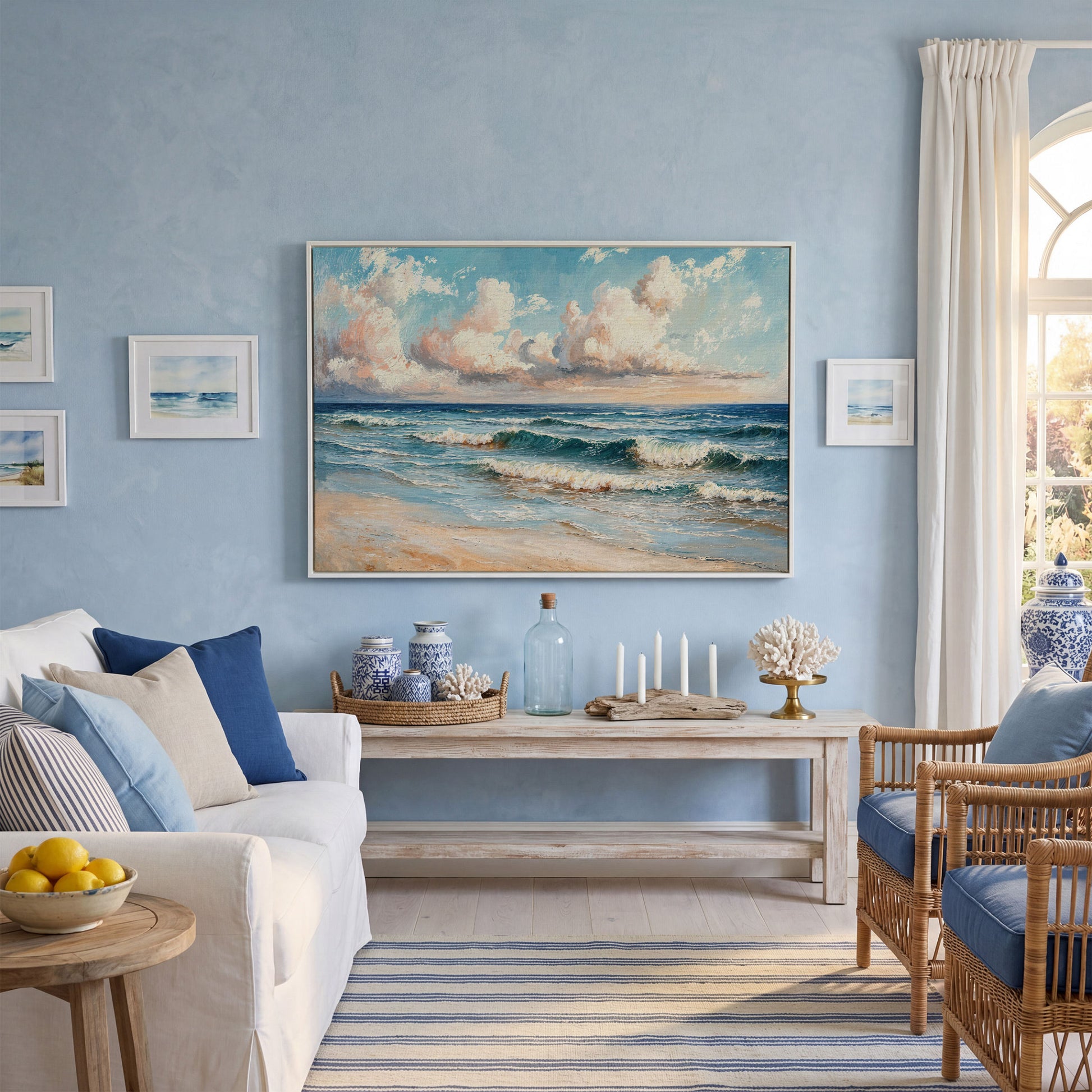 Coastal Seascape with Ocean Waves Canvas Print in white floating frame