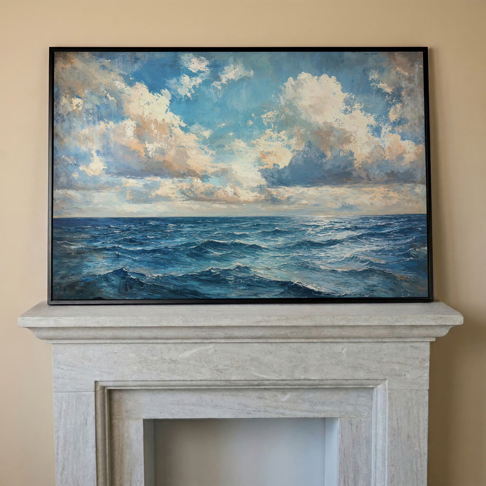 Tranquil Seascape Canvas Print in black floating frame