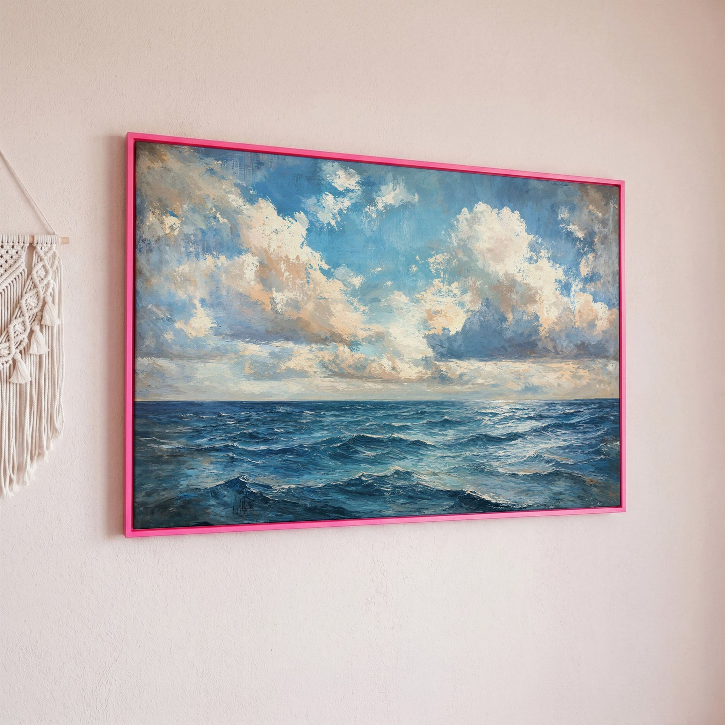 Tranquil Seascape Canvas Print in pink floating frame