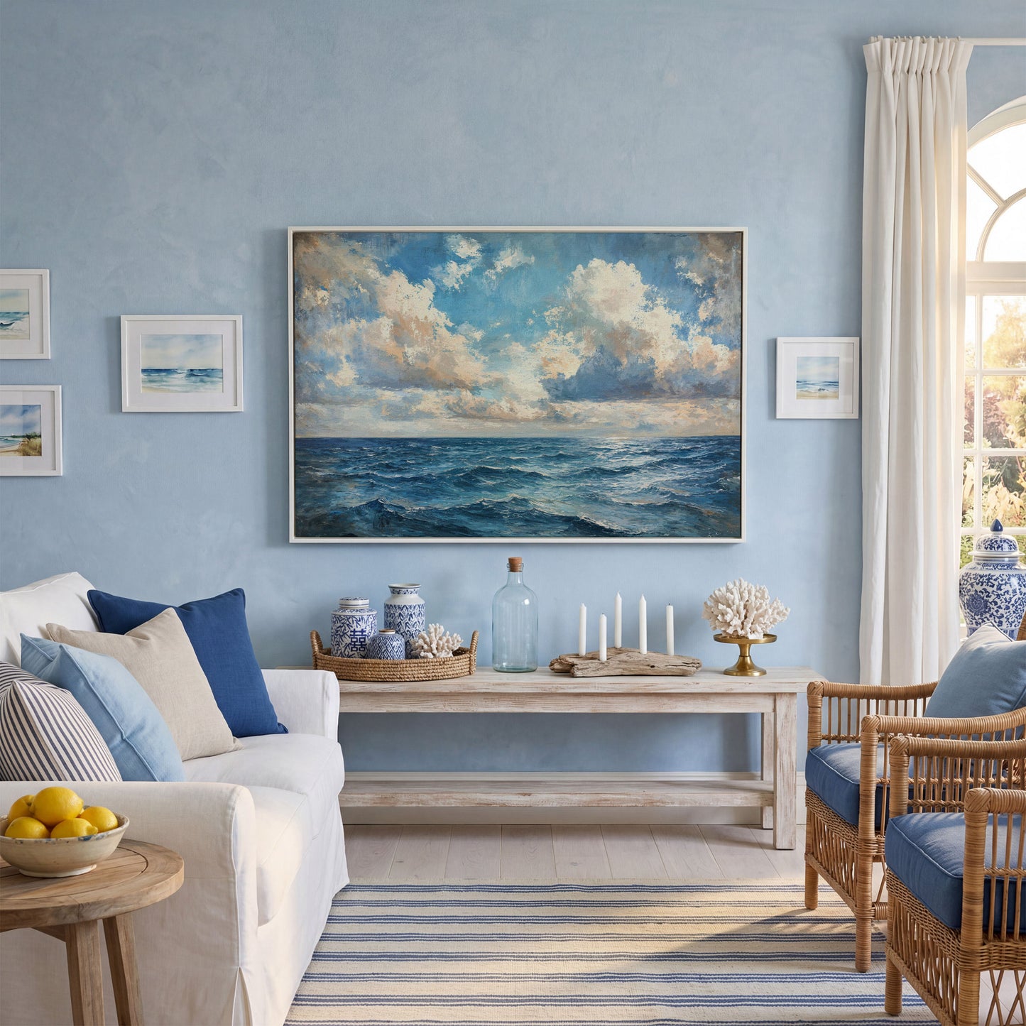 Tranquil Seascape Canvas Print in white floating frame