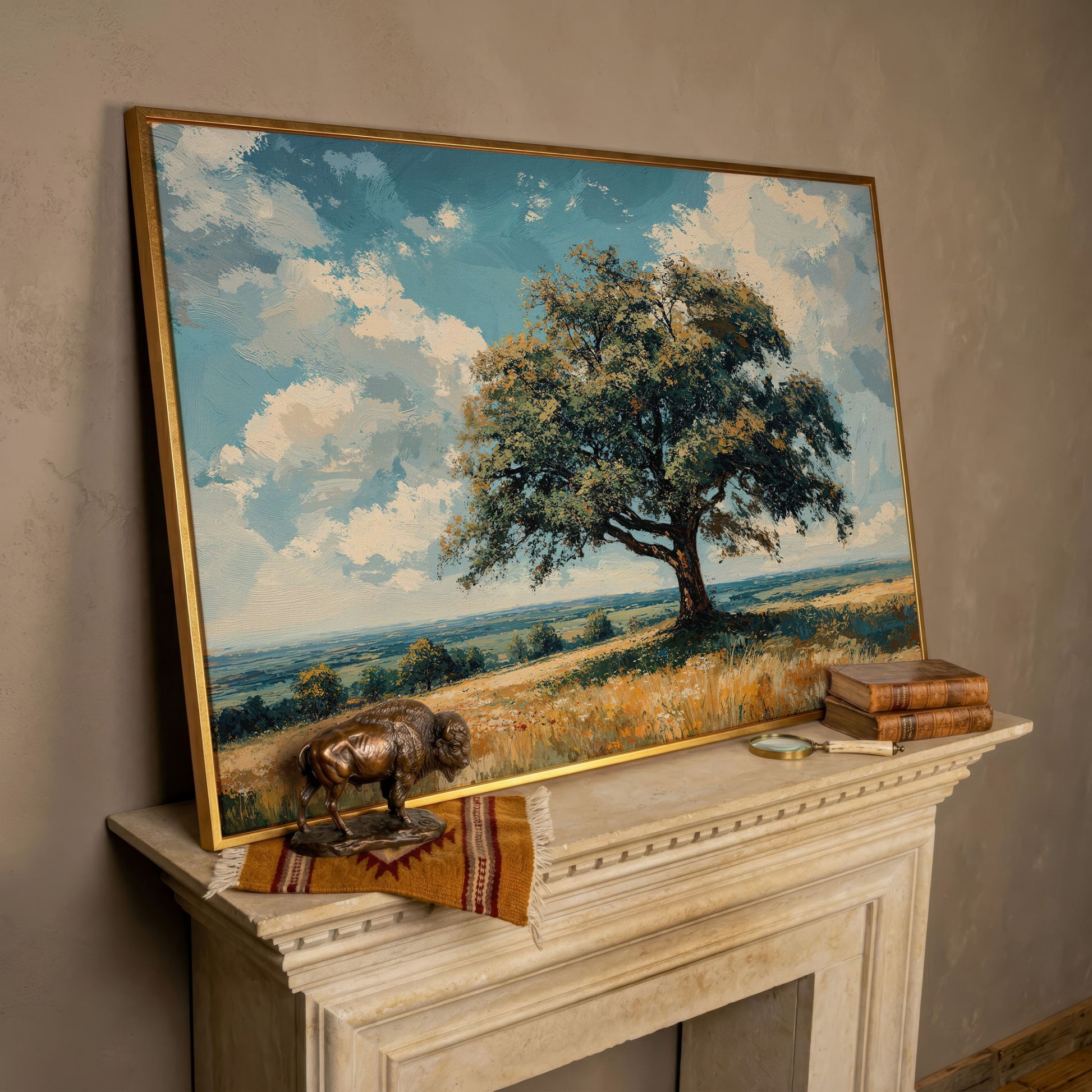 Majestic Tree Countryside Canvas Wall Art in rose gold floating frame