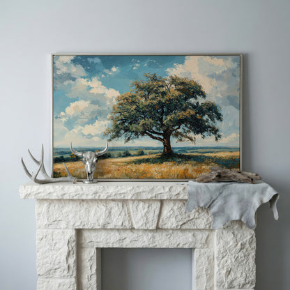 Majestic Tree Countryside Canvas Wall Art in silver floating frame